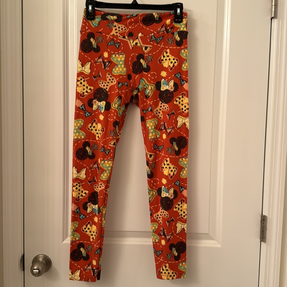 LulaRoe Disney Leggings Women's Minnie Mouse Rust orange yellow teal one size